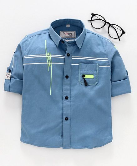 Dapper Dudes Full Sleeves Printed Shirt - Sky Blue
