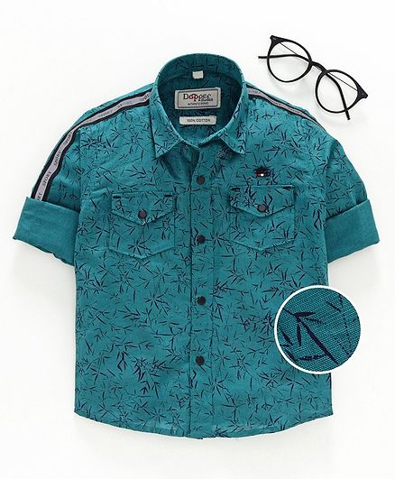 Dapper Dudes Full Sleeves Leaves Print Shirt - Green