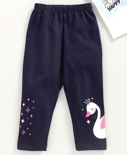 Babyhug Full Length Leggings Swan Print - Navy Blue
