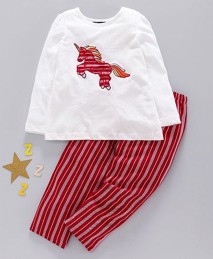 Pspeaches Full Sleeves Horse Patch Night Suit - Red