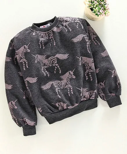 M'Andy Full Sleeves Horse Printed Sweatshirt - Grey