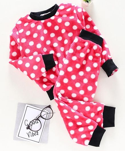 M'andy Polka Dot Print Full Sleeves Track Suit - Red
