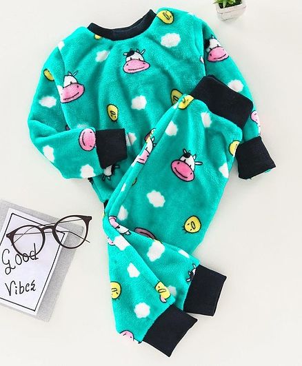 M'andy Cow Face Print Full Sleeves Track Suit - Green