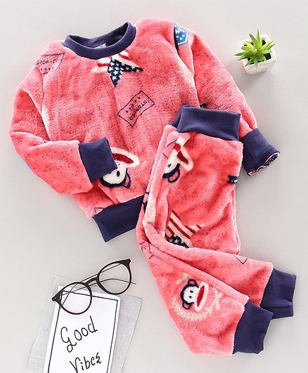 M'Andy Monkey Print Full Sleeves Tracksuit - Peach