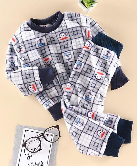 M'andy Monkey Face Print Full Sleeves Track Suit - Grey