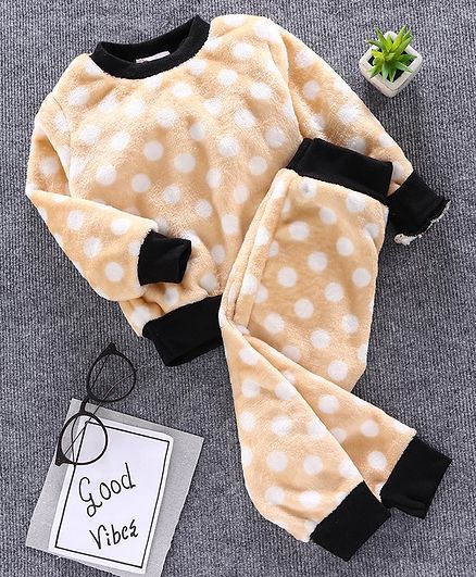 M'andy Polka Dot Full Sleeves Tracksuit - Beige