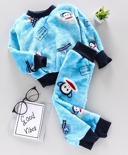 M'andy Monkey Print Full Sleeves Tracksuit - Blue