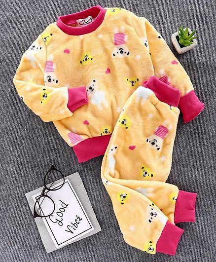 M'andy Bear Print Full Sleeves Tracksuit - Yellow