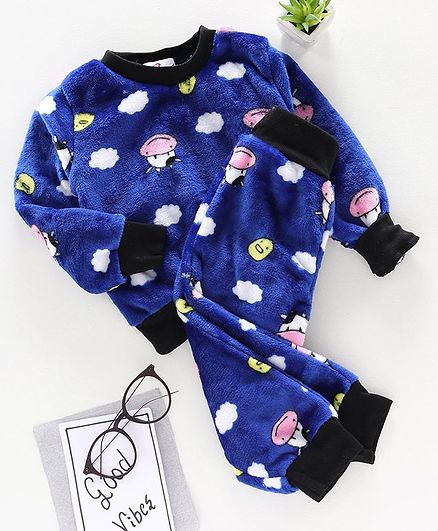 M'andy Cow Face Print Full Sleeves Tracksuit - Blue