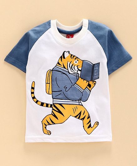 Jb Club Tiger Print Half Sleeves Tee - Blue
