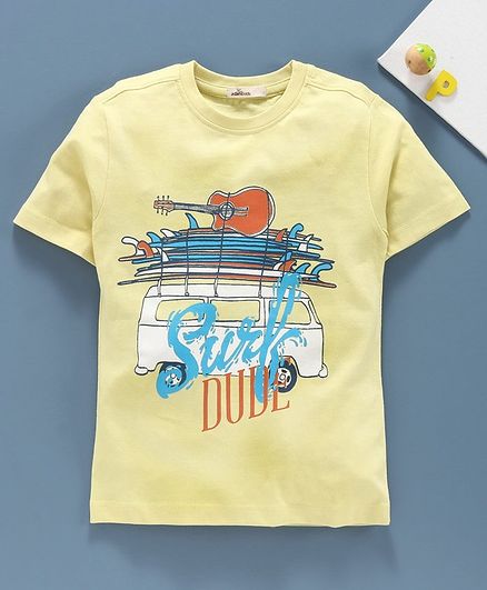 Adams Kids Half Sleeves Surf Dude Printed Tee - Yellow
