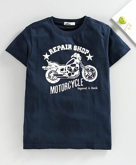 Adams Kids Half Sleeves Motorcycle Printed Tee - Navy Blue