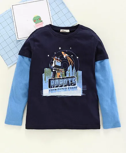 Adams Kids Robotics Print Full Sleeves Tee - Navy