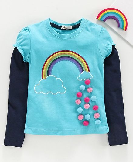 Adams Kids Full Doctor Sleeves Rainbow Print Detailing Tee - Sky Blue