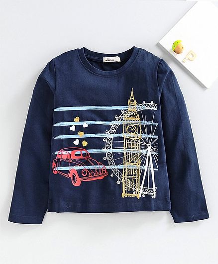 Adams Kids Full Sleeves Car Printed Tee - Navy Blue