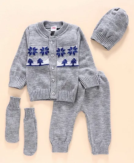 Babyhug 4 Piece Full Sleeves Sweater Set - Grey