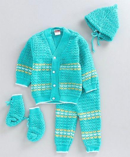 Babyhug 4 Piece Full Sleeves Sweater Set - Green