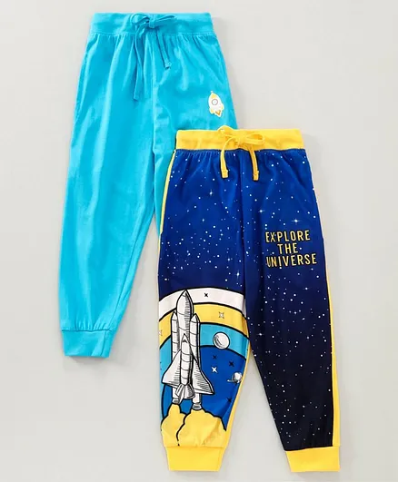 Eteenz Full Length Track Pant Space Print Pack of 2 - Blue