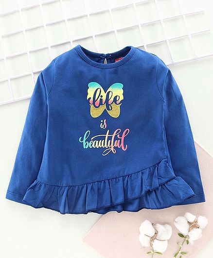 Babyhug Full Sleeves Tee Butterfly Print - Blue