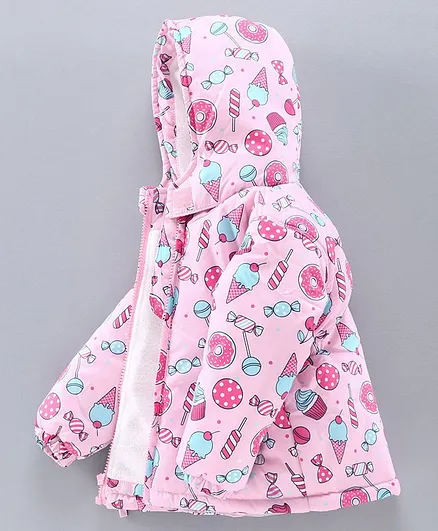 Babyhug Full Sleeves Jacket Ice Cream Print - Light Pink