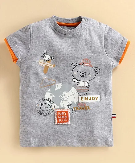 JusCubs Half Sleeves Teddy Bear Printed Tee - Grey