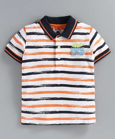 JusCubs Half Sleeves Striped T-Shirt - Orange