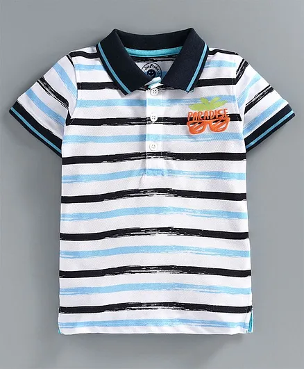 JusCubs Half Sleeves Striped T-Shirt - Blue