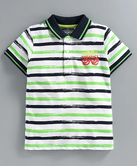 JusCubs Half Sleeves Striped T-Shirt - Blue & Green