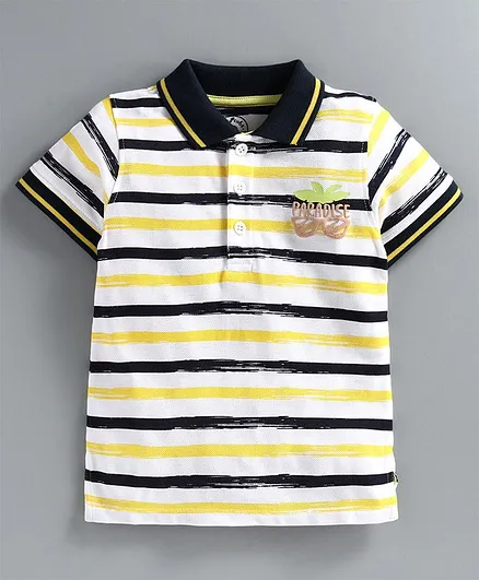 JusCubs Half Sleeves Striped T-Shirt - Yellow