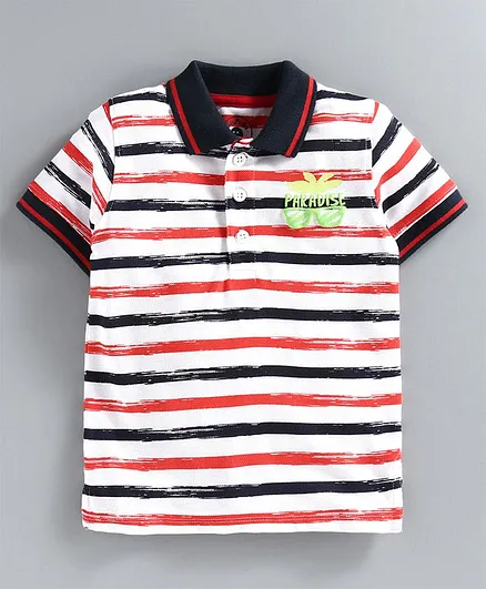 JusCubs Half Sleeves Striped T-Shirt - Red
