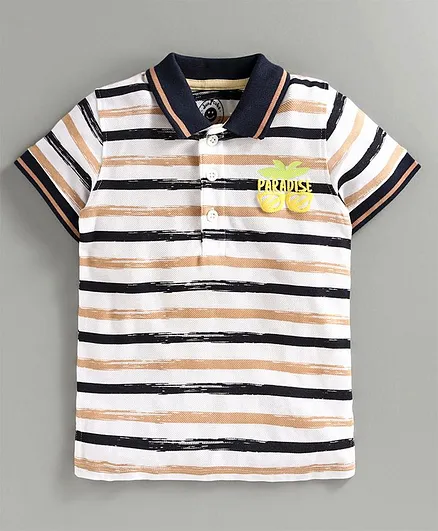 JusCubs Half Sleeves Striped T-Shirt - Beige