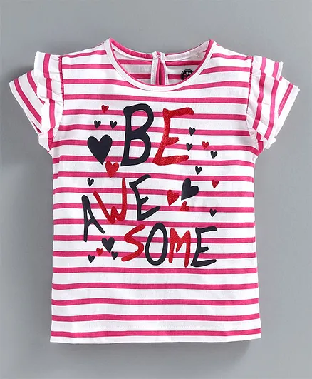 JusCubs Striped Short Sleeves Be Awesome Top - Pink