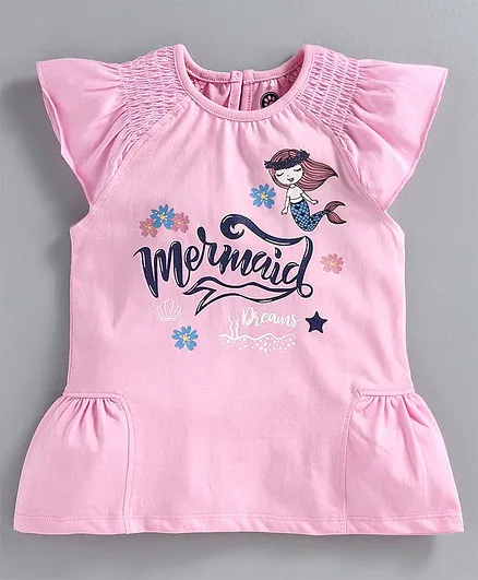 JusCubs Cap Sleeves Mermaid Printed Top - Light Pink