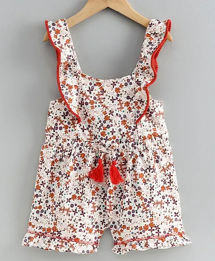 JusCubs Sleeveless Flower Print Jumpsuit - Red