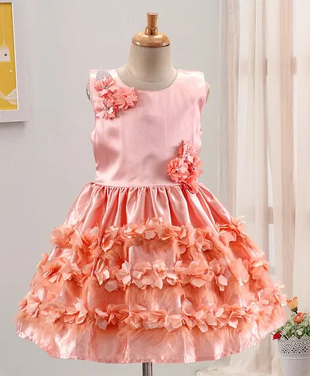 Enfance Sleeveless Flower Applique Flared Dress - Peach