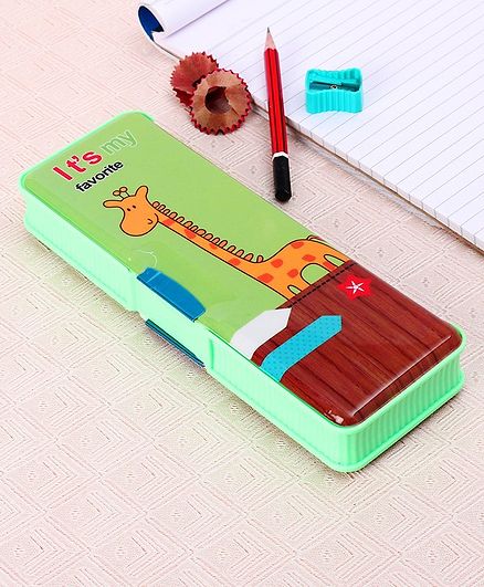 Dual Sided Pencil Box Giraffe Print - Green