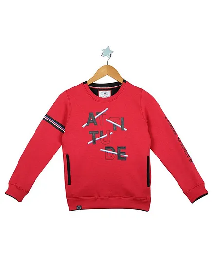 MONTE CARLO Full Sleeves Attitude Printed Sweatshirt - Red