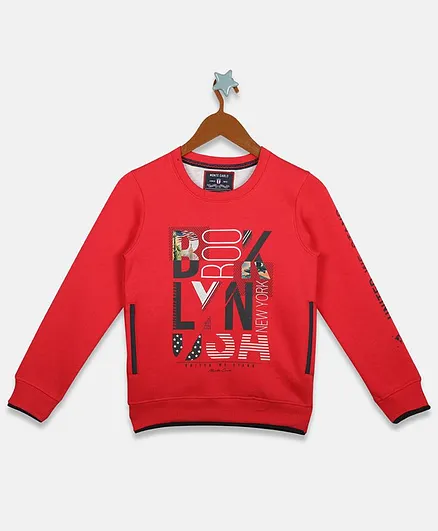 MONTE CARLO Full Sleeves Text Printed Sweatshirt - Red