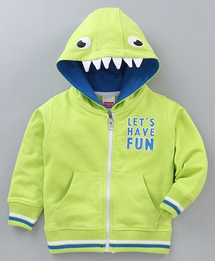 Babyhug Full Sleeves Hooded Sweatshirt Text Print - Green