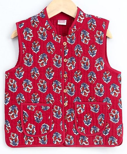 Babyhug Sleeveless Ethnic Jacket Floral Print - Red