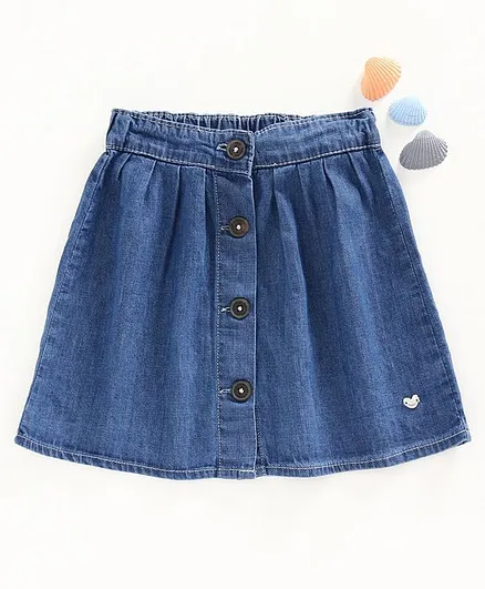 Ed-a-Mamma Washed Denim Skirt With Front Buttons - Blue