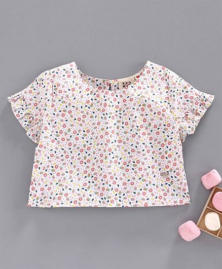 Ed-a-Mamma Short Sleeves Desserts Printed Crop Top With Frill Detail - Pink