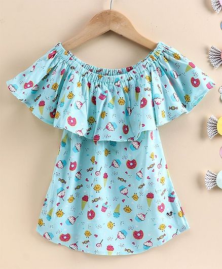 Ed-a-Mamma Half Sleeves Donuts Print Layered Top - Aqua