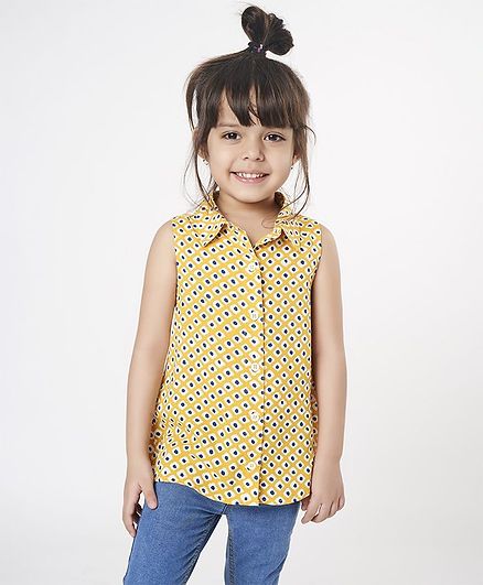Ed-a-Mamma Printed Rayon Sleeveless Racer Back Top - Yellow