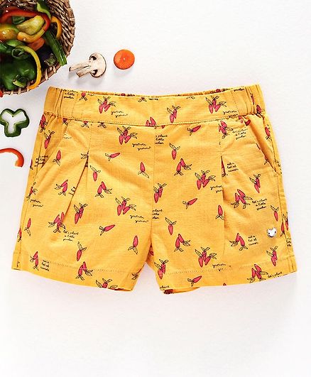 Ed-a-Mamma Printed Cotton Pleated Shorts - Mustard