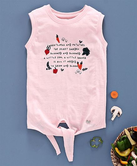 Ed-a-Mamma Sleeveless Knit T-Shirt With Knot Print & Embroidery - English Pink
