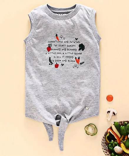 Ed-a-Mamma Sleeveless Knit T-Shirt With Knot Print & Embroidery - Light Grey