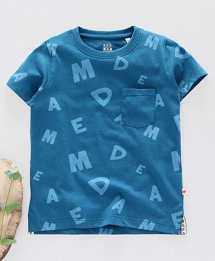 Ed-a-Mamma Half Sleeves All Over Printed Organic Tee With Front Pocket - Blue
