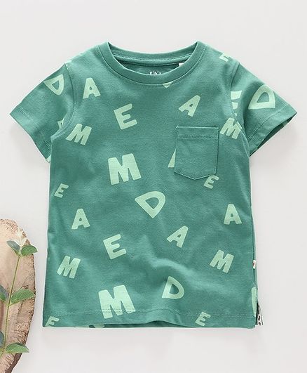 Ed-a-Mamma Half Sleeves All Over Printed Organic Tee With Front Pocket - Pine Green