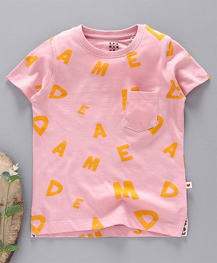 Ed-a-Mamma Half Sleeved All Over Printed Organic Tee With Front Pocket - Light Pink